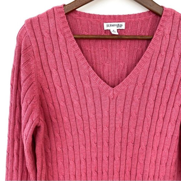 St. John’s Bay  cable knit sweater with v-neck & long sleeves in a cotton blend - Picture 3 of 7